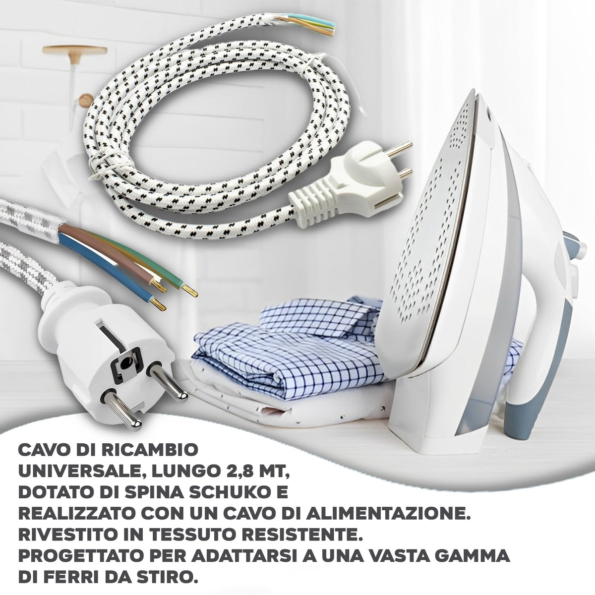 CG94 - Cavo di Ricambio Ferro da Stiro 2,8 MT. Schuko - Universale