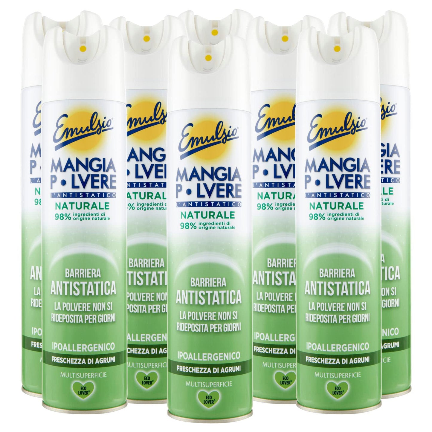 Emulsio Mangia Polvere L'antistatico Naturale Multisuperficie Ipoallergenico Freschezza di Agrumi - 8 Flaconi da 300ml