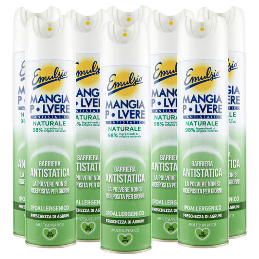 Emulsio Mangia Polvere L'antistatico Naturale Multisuperficie Ipoallergenico Freschezza di Agrumi - 8 Flaconi da 300ml