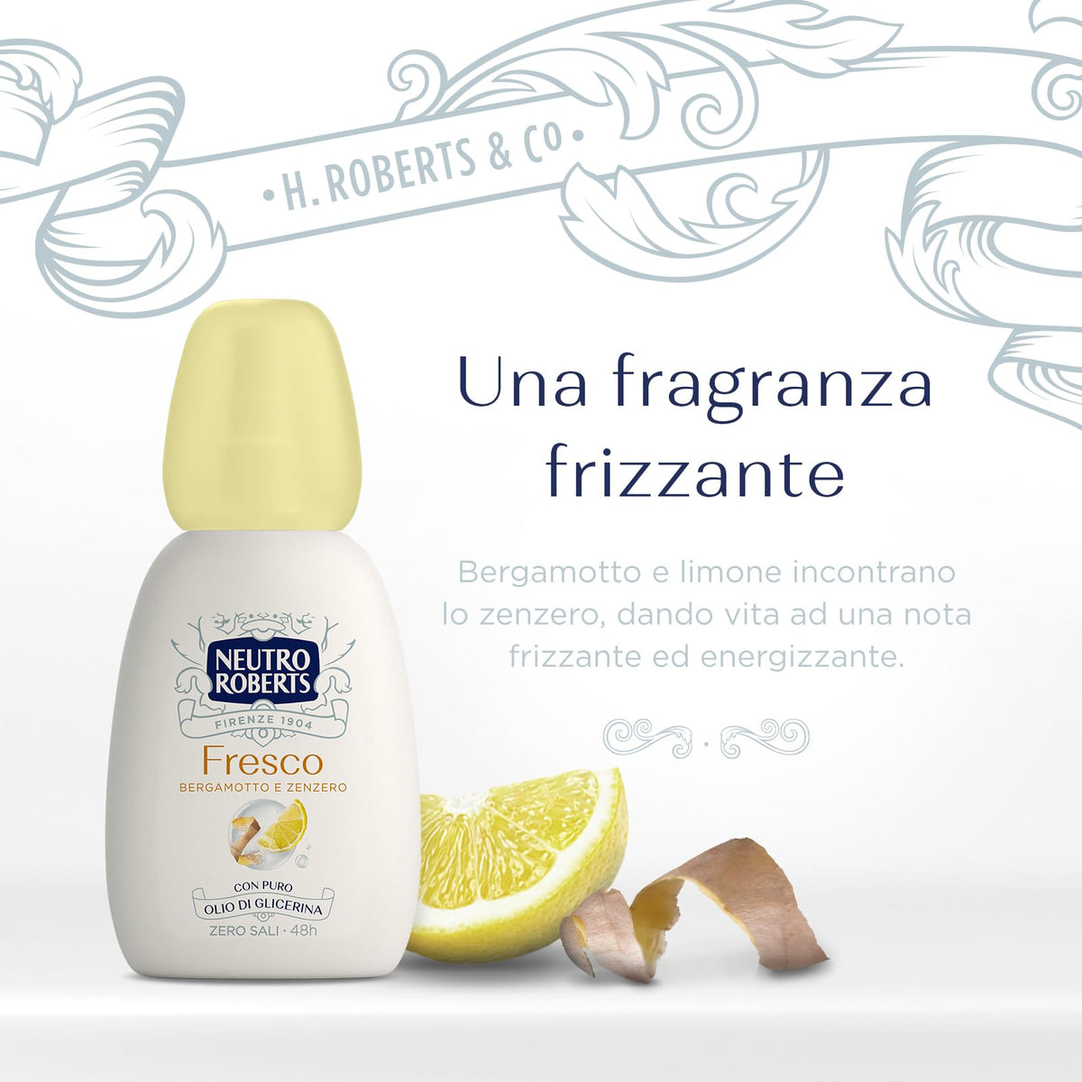 Neutro Roberts, Deodorante Vapo Fresco Giallo, Bergamotto e Zenzero, Zero Sali di Alluminio, Con Puro Olio di Glicerina, Deodorante Uomo e Donna, Plastica 100% riciclata, 75 ml, Zero gas 48h
