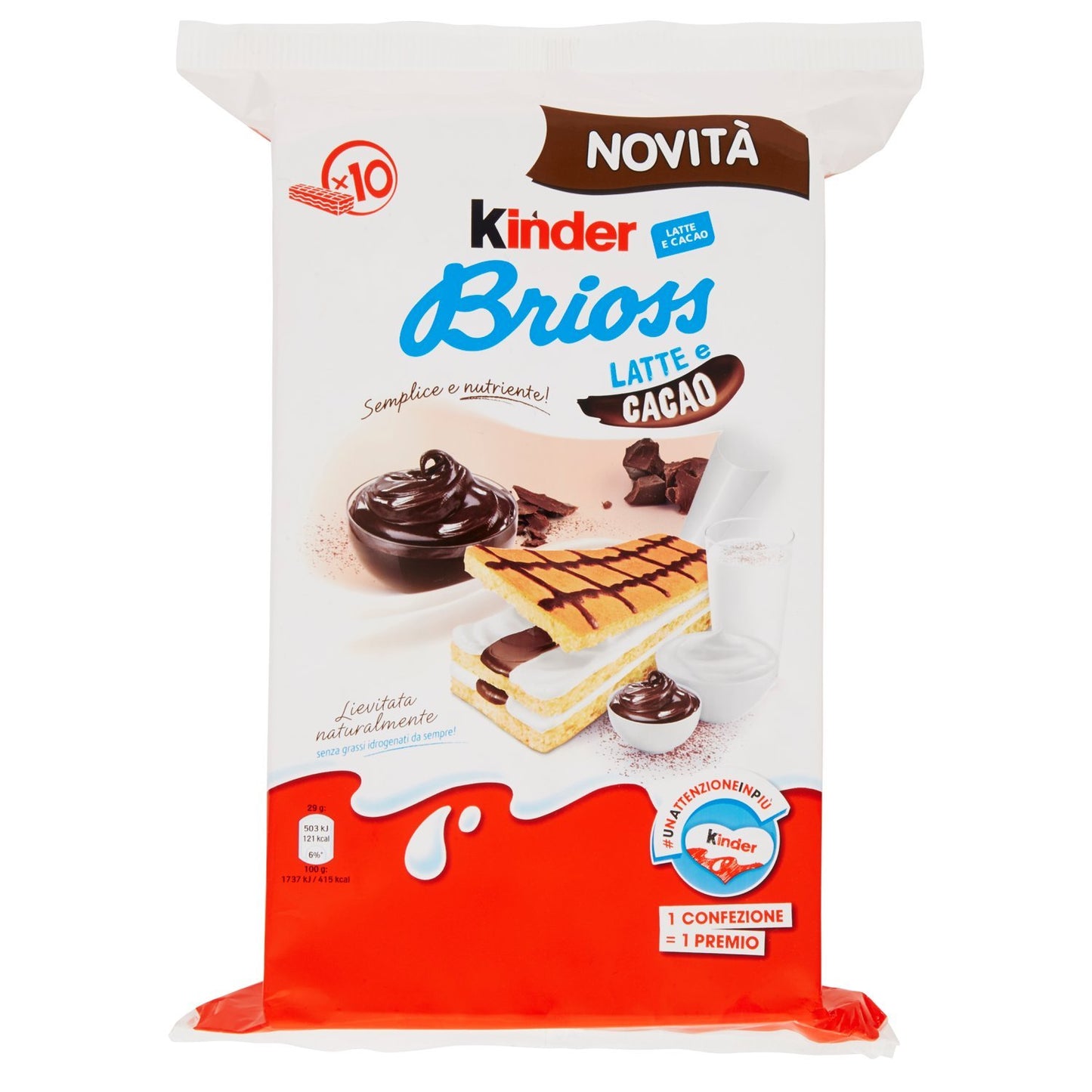 Kinder Ferrero Brioss Latte e Cacao - 4 confezioni da 10 pezzi da 29 g [40 pezzi, 1160 g]