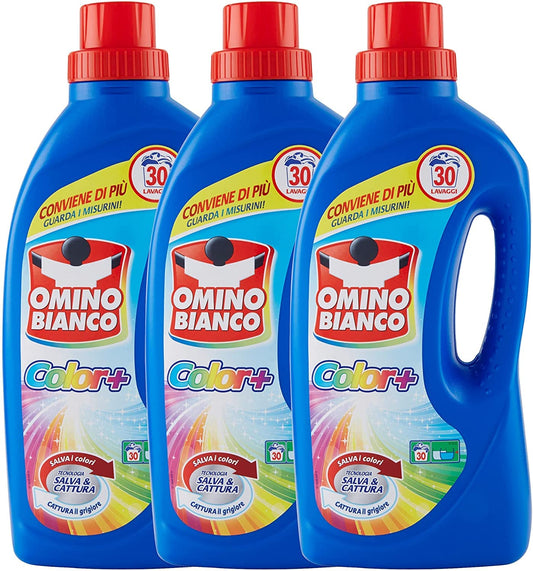 Omino Bianco - Detersivo Lavatrice Liquido Color+, 90 Lavaggi, Specifico per Capi Colorati, Tecnologia Salva i Colori e Cattura il Grigiore, 1500 ml x 3 Confezioni