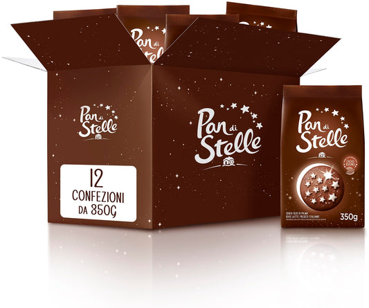 Pan di Stelle Biscotti Frollini con Cacao, Cioccolato e Latte Fresco Italiano, Colazione Ricca di Gusto, 12 Confezioni da 350 g
