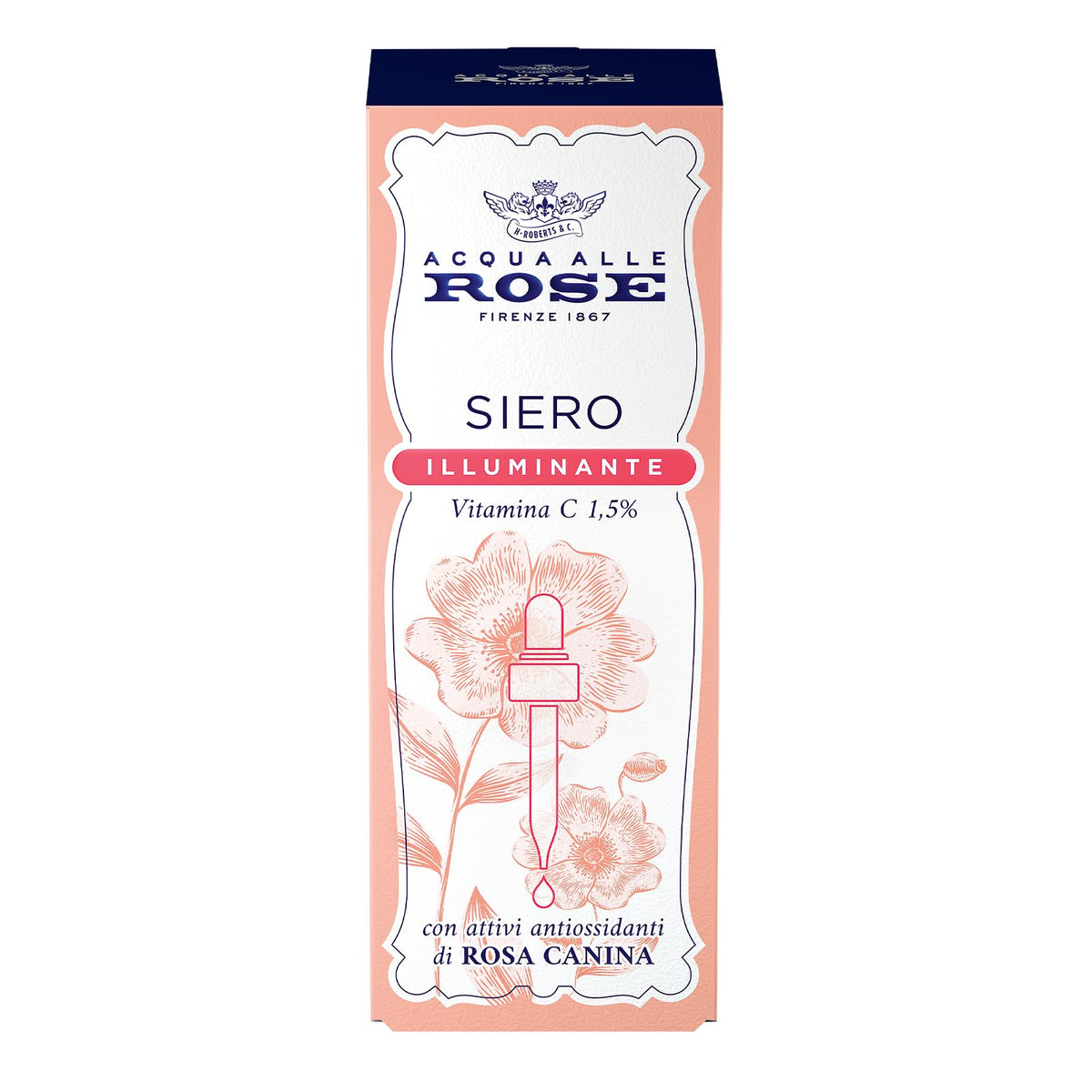 Acqua alle Rose, Siero Viso Concentrato Attivo di Vitamina C di Rosa Canina, Antirughe, Antiossidante e Illuminante, Elevata Concentrazione di Vitamina C (1,5%) Per Pelli Spente e Opache - 30 ml