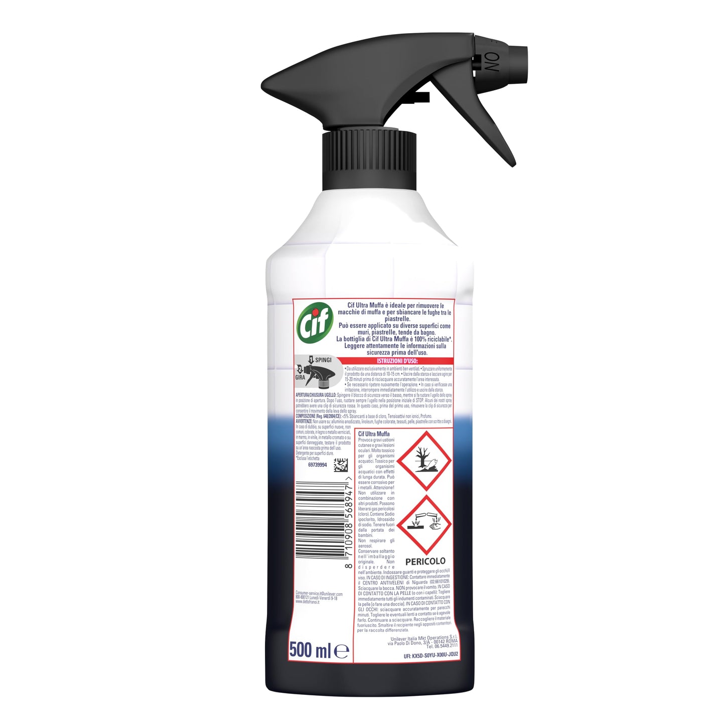 Cif Ultra Muffa, Spray Antimuffa, Formato 12 Pezzi da 500 ml, Spray Detergente Ideale per Muri, Piastrelle, Tende da Bagno, Rimuove le Macchie di Muffa e Sbianca le Fughe tra le Piastrelle