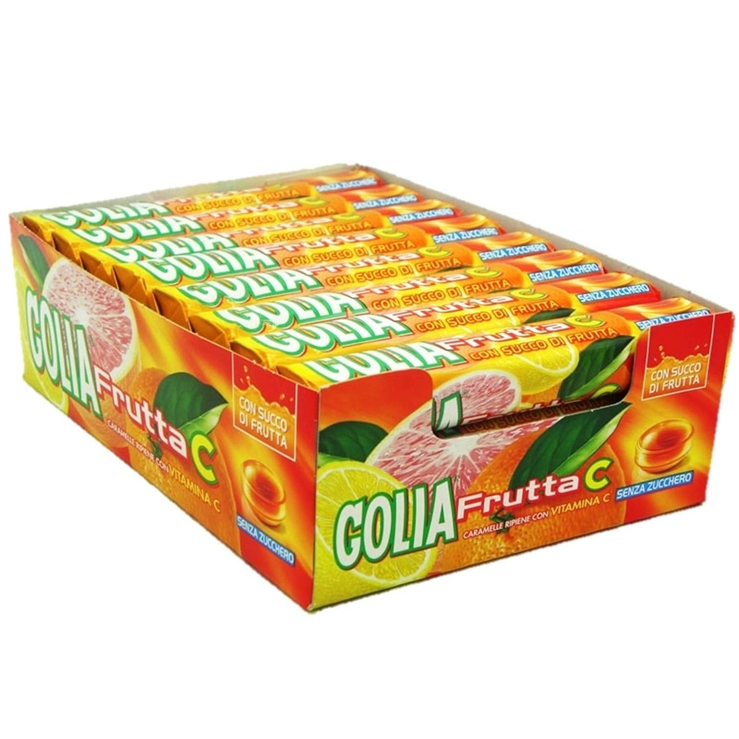 Golia Frutta C, Caramelle Dure Ripiene Gusto Agrumi, Senza Zucchero e Senza Glutine, con Vitamina C, Confezione da 24 Roll