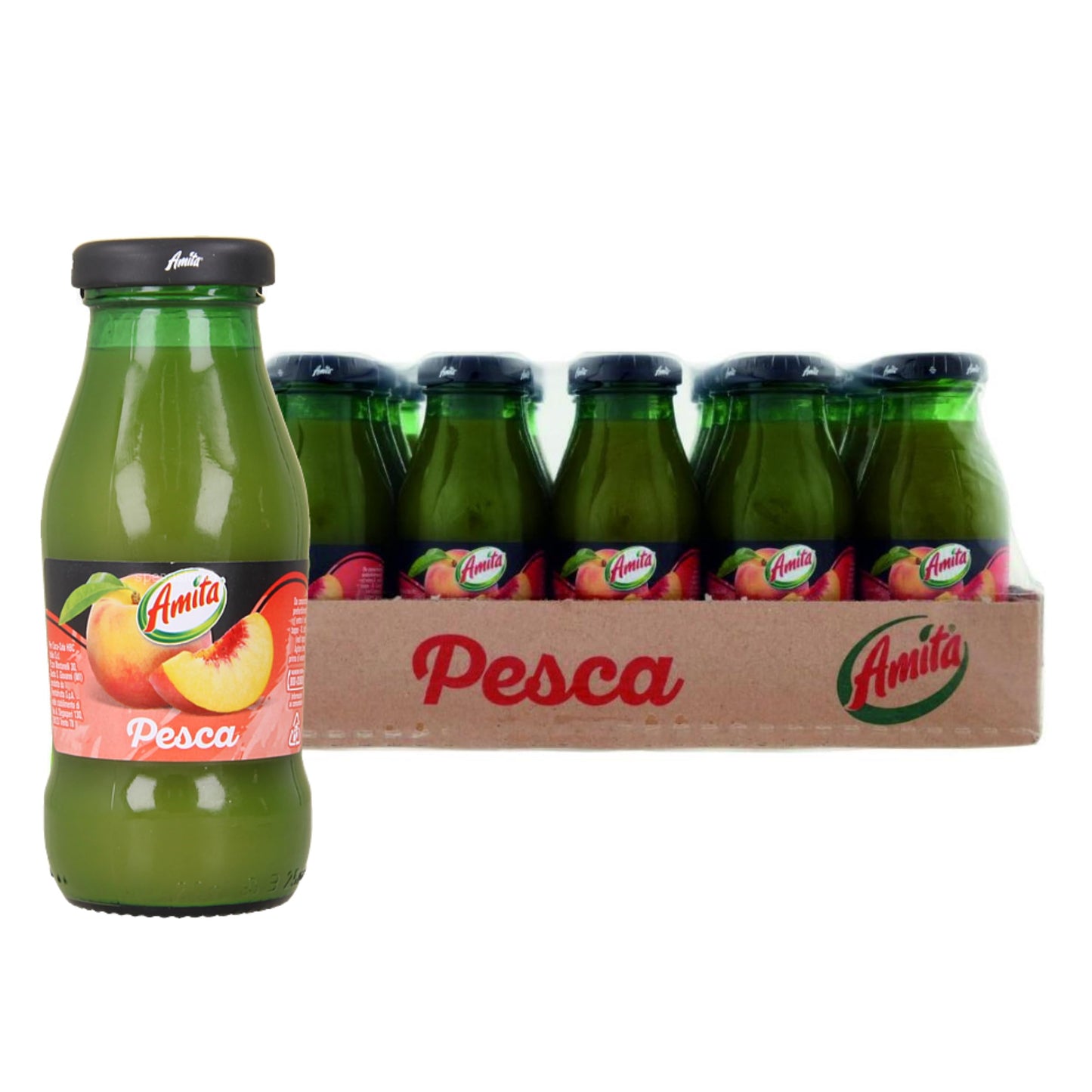 Amita Pesca 20cl x 24 | Succo di Frutta alla Pesca con il 40% di Frutta Minimo | Confezione da 24 Bottiglie in Vetro da 200ml