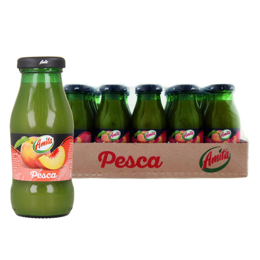 Amita Pesca 20cl x 24 | Succo di Frutta alla Pesca con il 40% di Frutta Minimo | Confezione da 24 Bottiglie in Vetro da 200ml