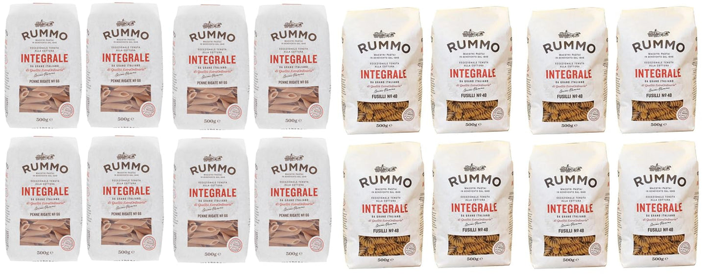 Rummo Pasta Integrale Confezione Prova 8x Penne Rigate + 8x Fusilli Pasta Italiana ( 16 x 500g )