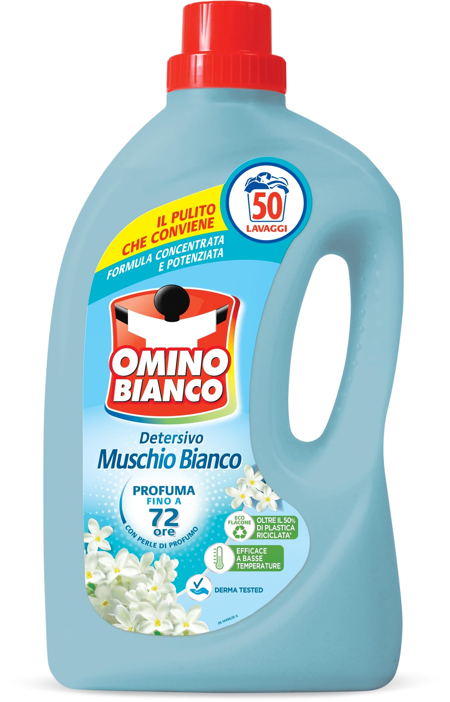 Omino Bianco - Detersivo Lavatrice Liquido, 50 Lavaggi, Rispetta Colori e Tessuti, Fresco Profumo con Essenza di Muschio Bianco, 2000 ml