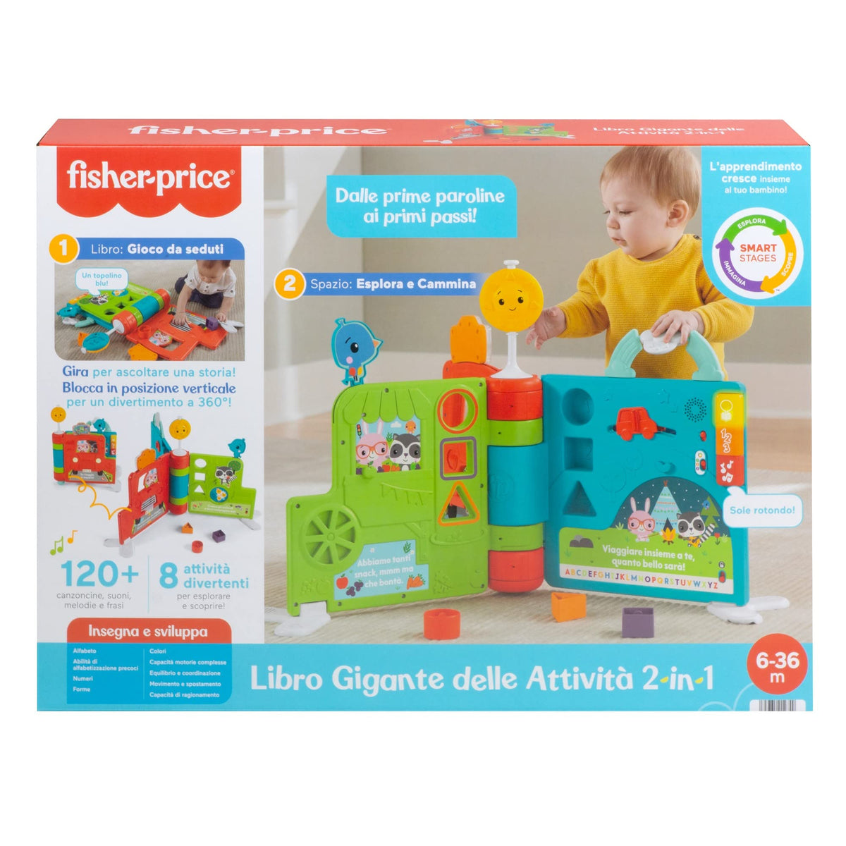 Fisher-Price - Libro Gigante delle Attività 2-in-1, Giocattolo Elettronico Didattico Edizione Italiana, Giocattolo per Bambini 6-36 Mesi, HCL05