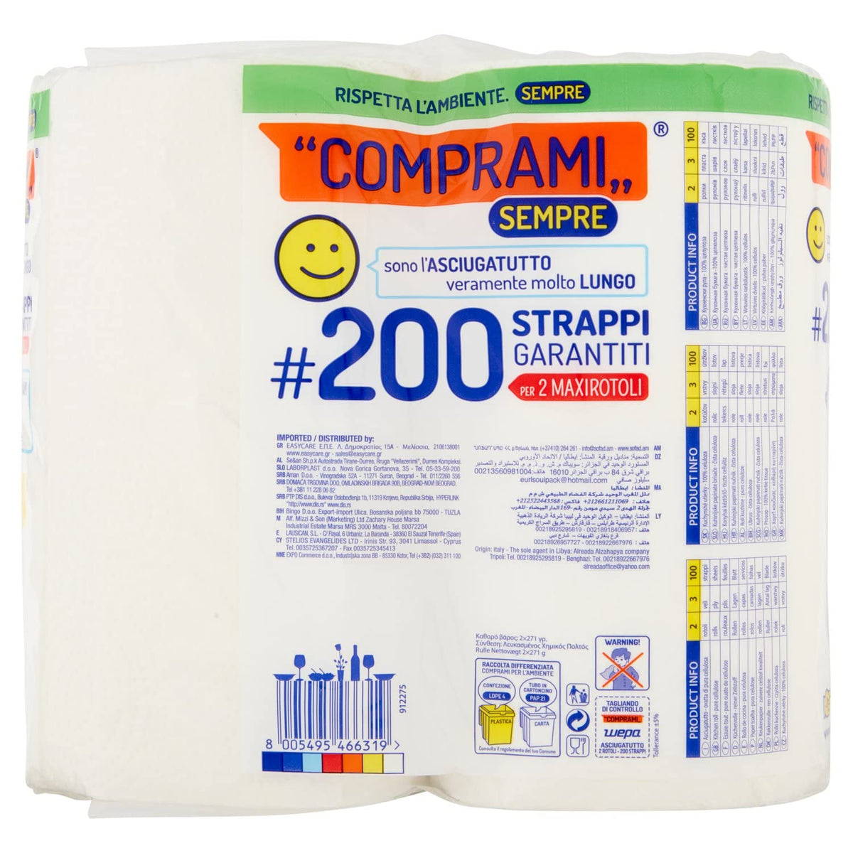 Comprami Asciugatutto, 200 Strappi, 3 Veli - 2 Rotoli