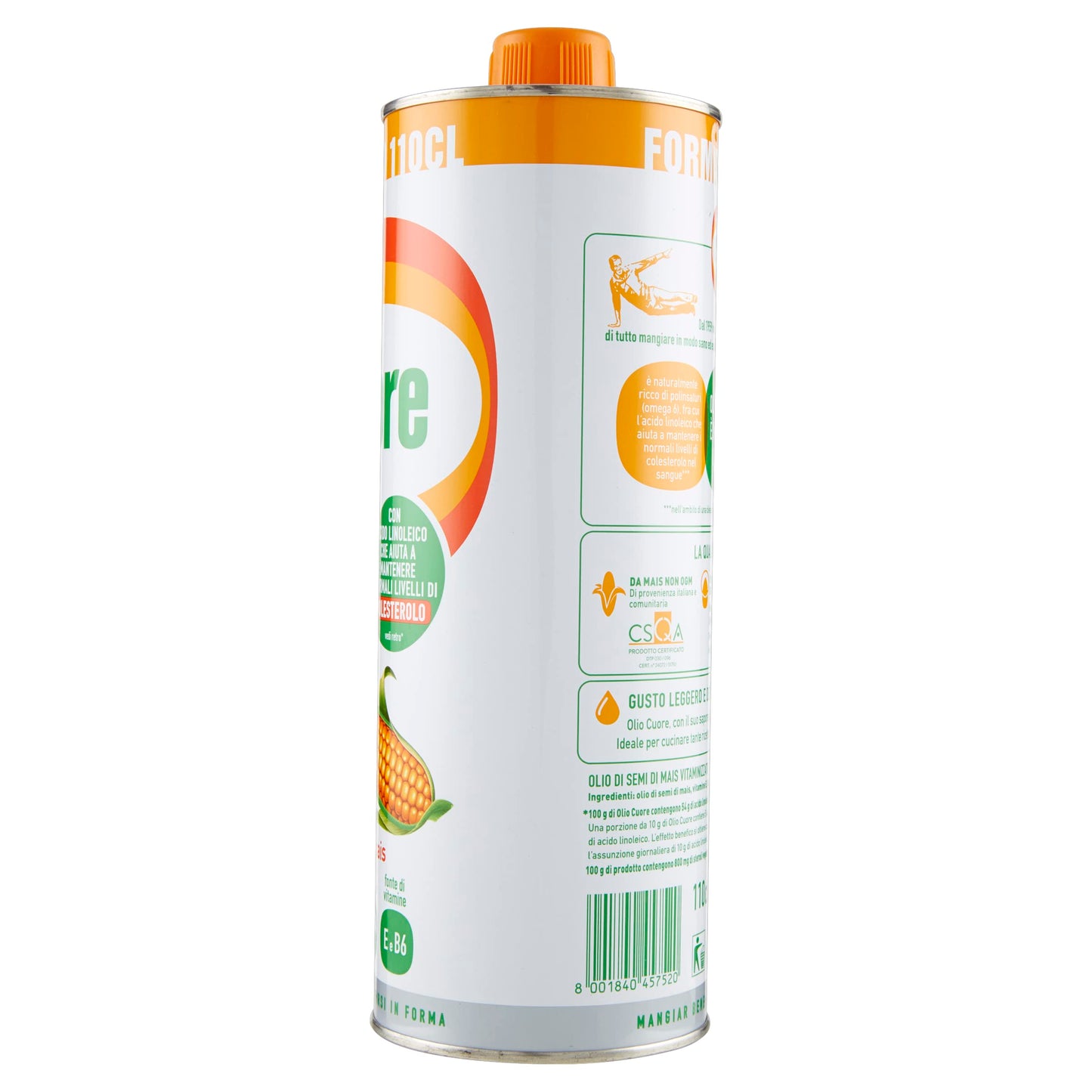 Cuore, Olio di Mais, Formato da 110 cl, Ricco di Omega 6 e Fonte di Vitamina E e B6, No OGM