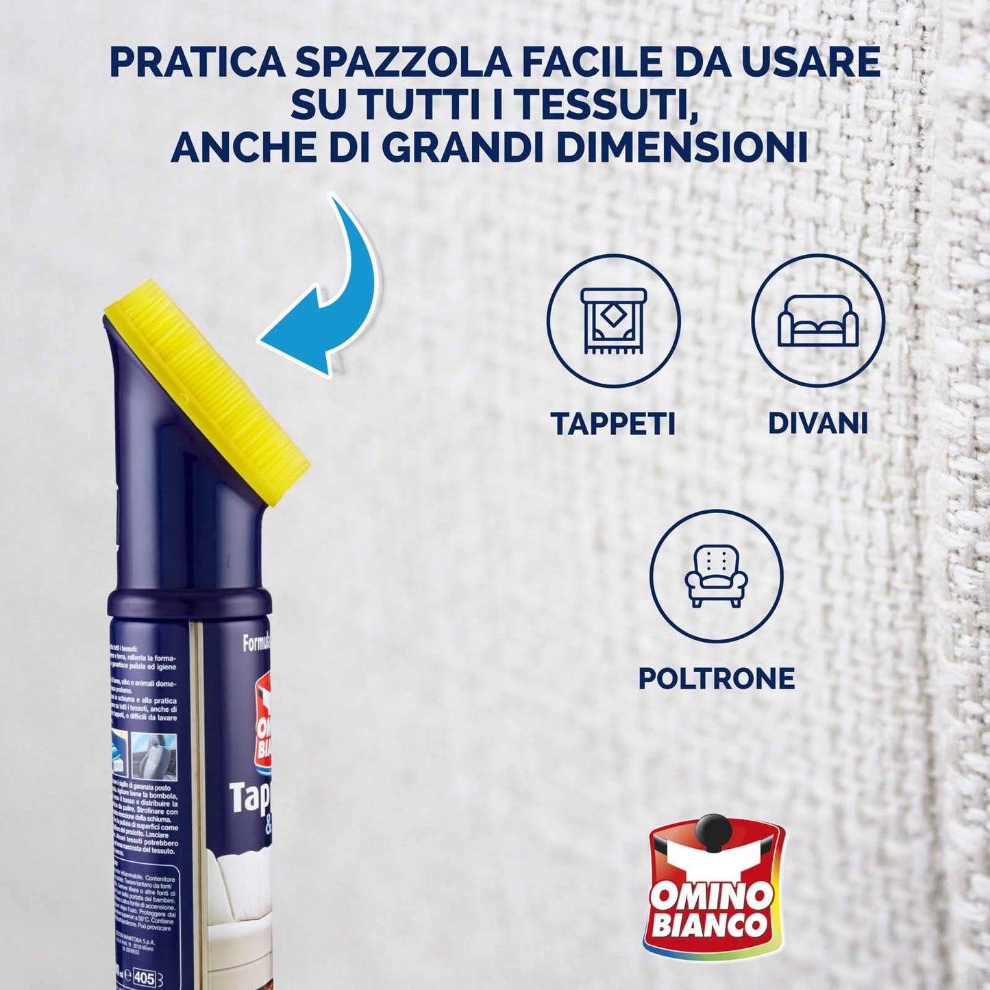 Omino Bianco - Prodotto Specifico per Tappeti e Divani, Pulitore e Detergente per Tessuti con Formula Antiodore, 3 Flaconi x 300 ml