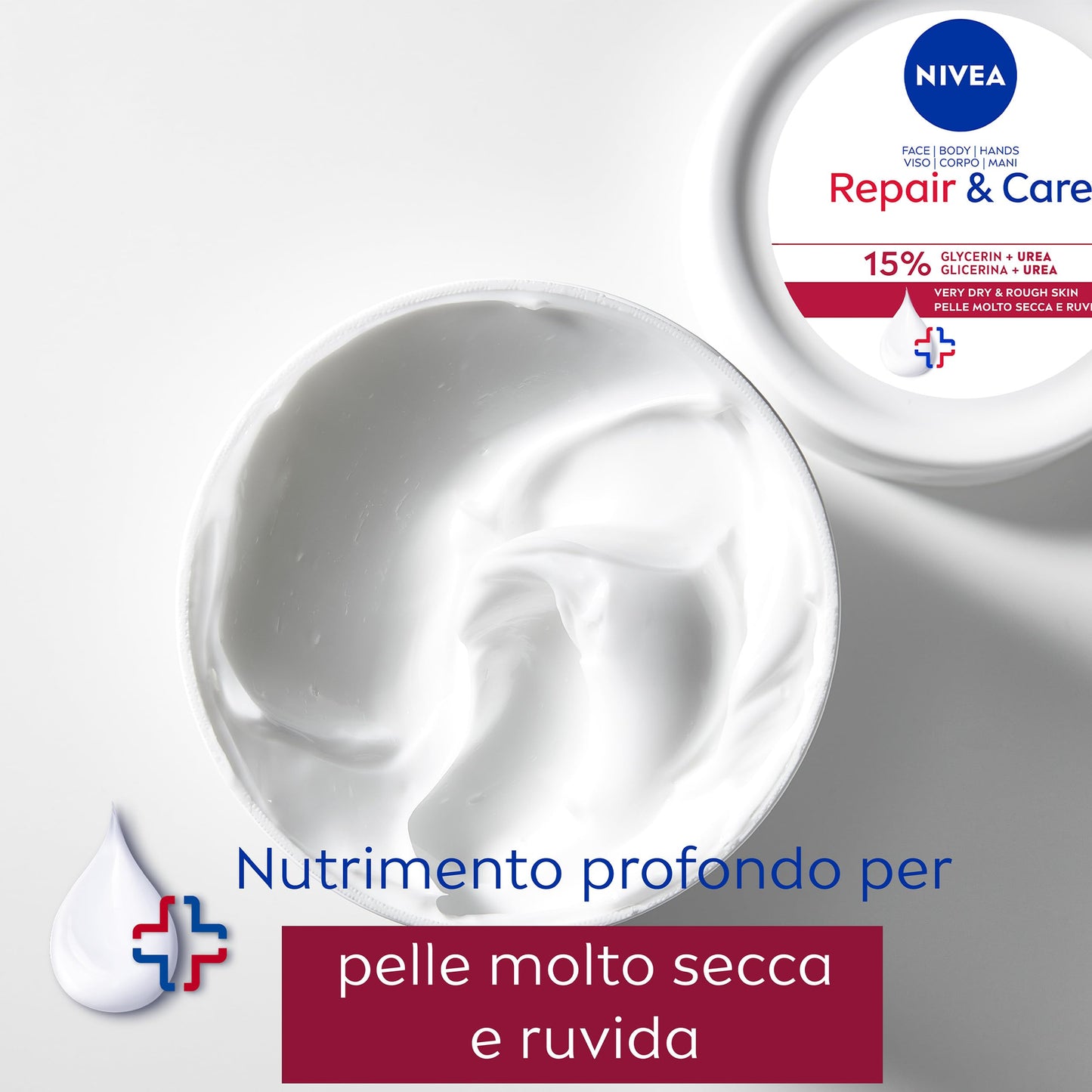 NIVEA Crema Repair & Care Urea 400 ml, Crema corpo idratante pelle secca, molto secca e ruvida, Crema multiuso per corpo, viso e mani con Glicerina e Urea per nutrimento profondo e idratazione 72h