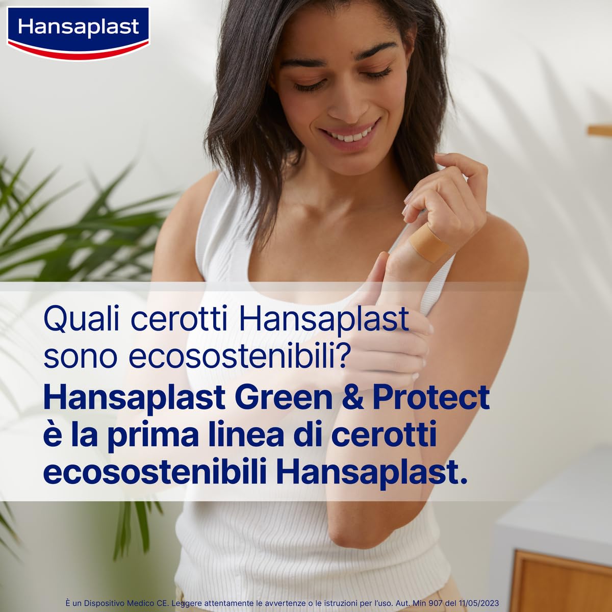 Hansaplast Cerotti GREEN & PROTECT, Cerotti impermeabili e sostenibili, Realizzati con resistenti fibre di origine naturale*, 1 Confezione in striscia da 1m x 6cm