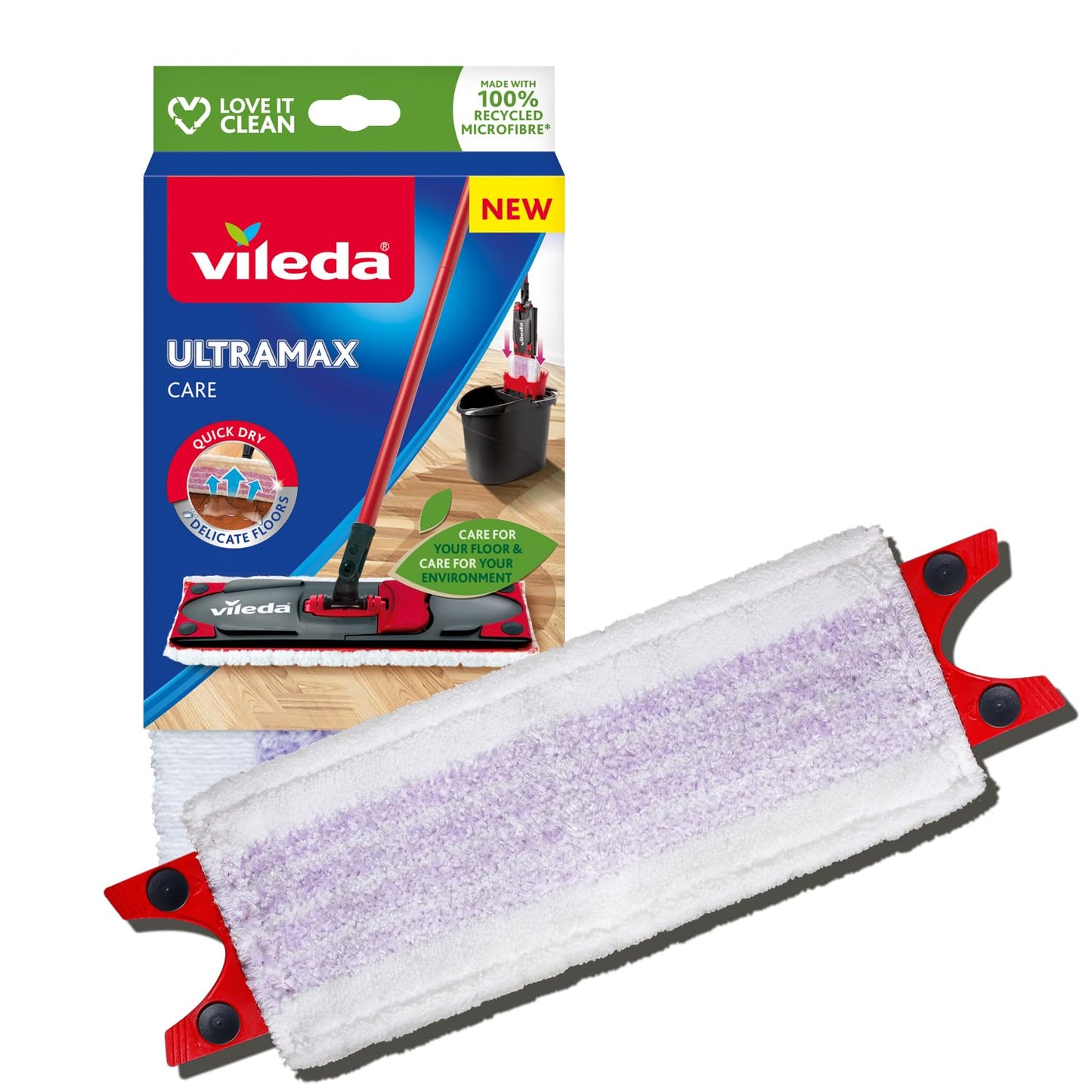 Vileda Ricarica Ultramax Care, Confezione da 1, per Pavimenti delicati, in Microfibra, 100% Riciclata, Pulizia Delicata dei Pavimenti in parquet