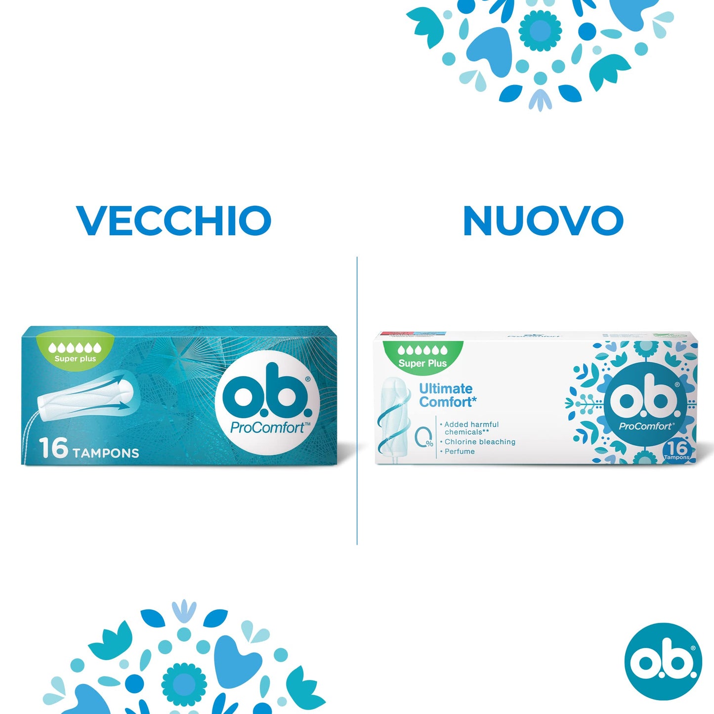 o.b. Assorbenti Interni ProComfort Super Plus, Assorbenti facili da applicare e rimuovere ideali per flusso molto abbondante, Tamponi interni con trama assorbente, 1 confezione da 16 pezzi