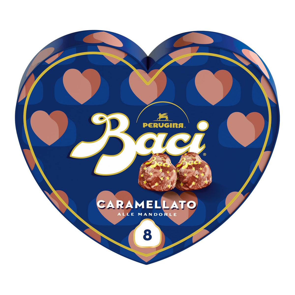 BACI PERUGINA Caramellato alle Mandorle Cioccolatini Fondenti ripieni al Gianduia, Scatola Cuore San Valentino 100g