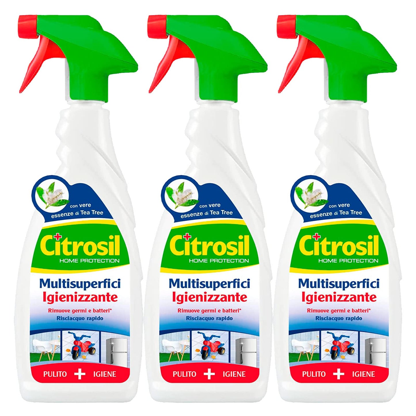 Citrosil Home Protection - Spray Igienizzante Superfici Multiuso con Vere Essenze di Tea Tree, Elimina Germi e Batteri, 650 ml x 3 Pezzi