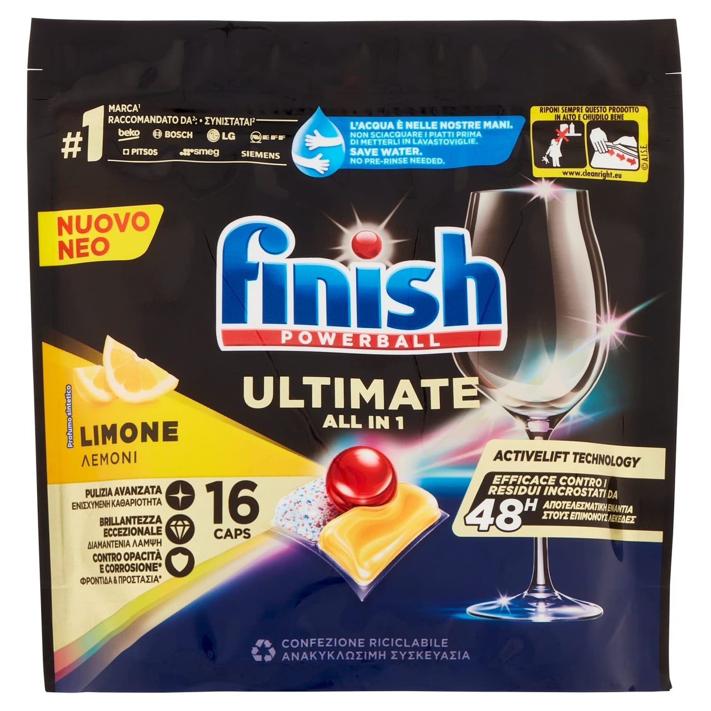 Finish Ultimate All In One Lemon pastiglie lavastoviglie 16 lavaggi 206,4 g