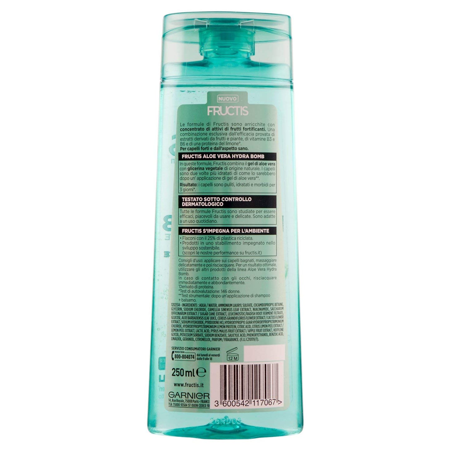 Garnier Shampoo Fructis Aloe Vera Hydra Bomb, per Capelli Normali, Idratati e Leggeri, 250 ml
