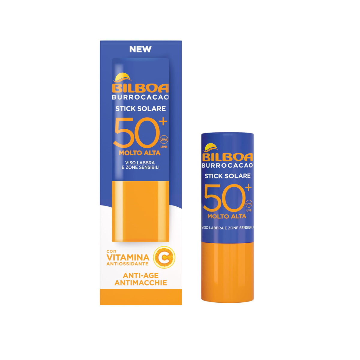 Bilboa Stick Solare SPF 50+ con Vitamina C, ideale per le zone sensibili come labbra, tatuaggi, nei e cicatrici. La formula a rapido assorbimento, non unge e non lascia tracce, 12 ml