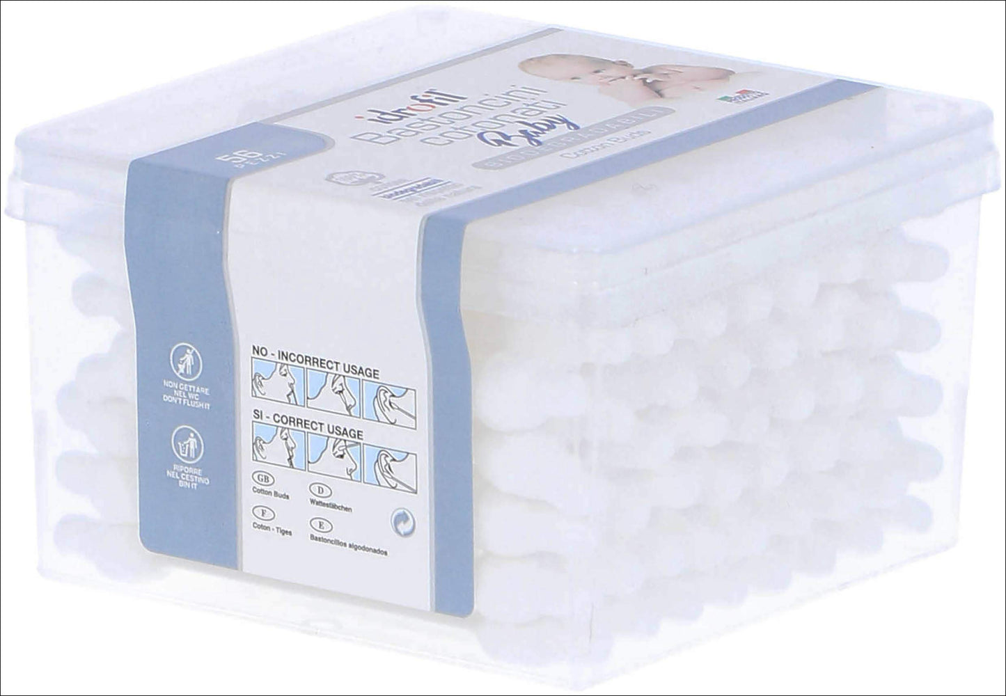 Idrofil Bastoncini Cotonati Baby, Cotton Buds, 56 Pz