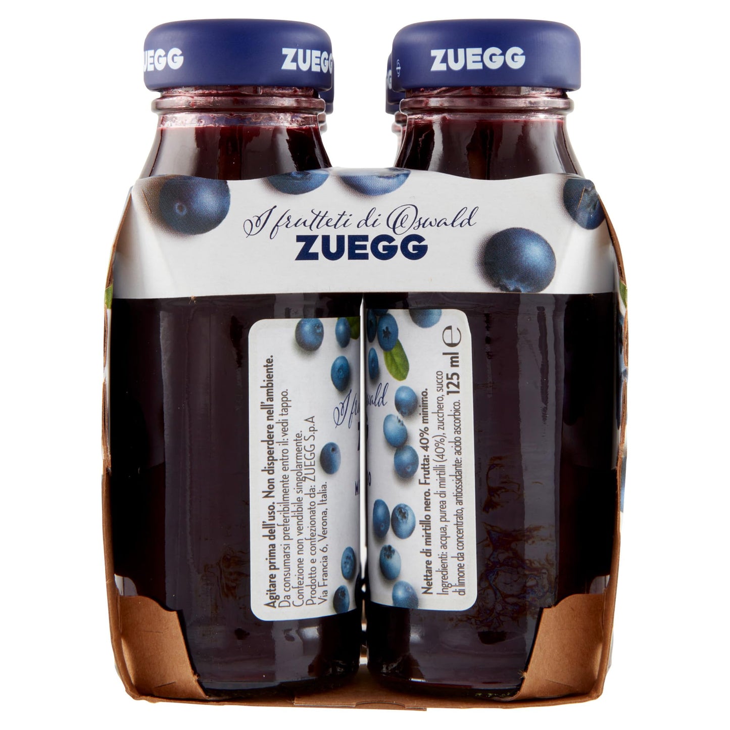 Zuegg Succo di Frutta Nettare di Mirtillo Nero Selvatico in Bottiglia di Vetro (125Ml), Linea Benessere - Fonte di Vitamina C, Frutta 40% Minimo (4 confezioni da 6x125Ml, 24 pezzi)