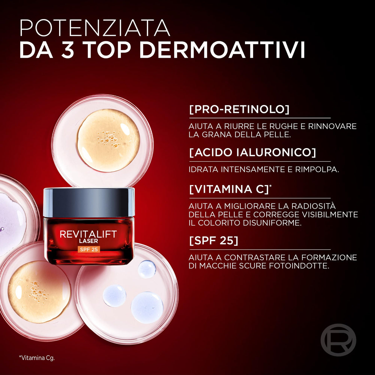 L'Oréal Paris Crema Viso Giorno Revitalift Laser SPF25, Per Tutti i Tipi di Pelle, Azione Antirughe e Anti-Macchie, Pelle più Soda e Tonica, Con Acido Ialuronico, Vitamina C e Pro-Retinolo, 50 ml