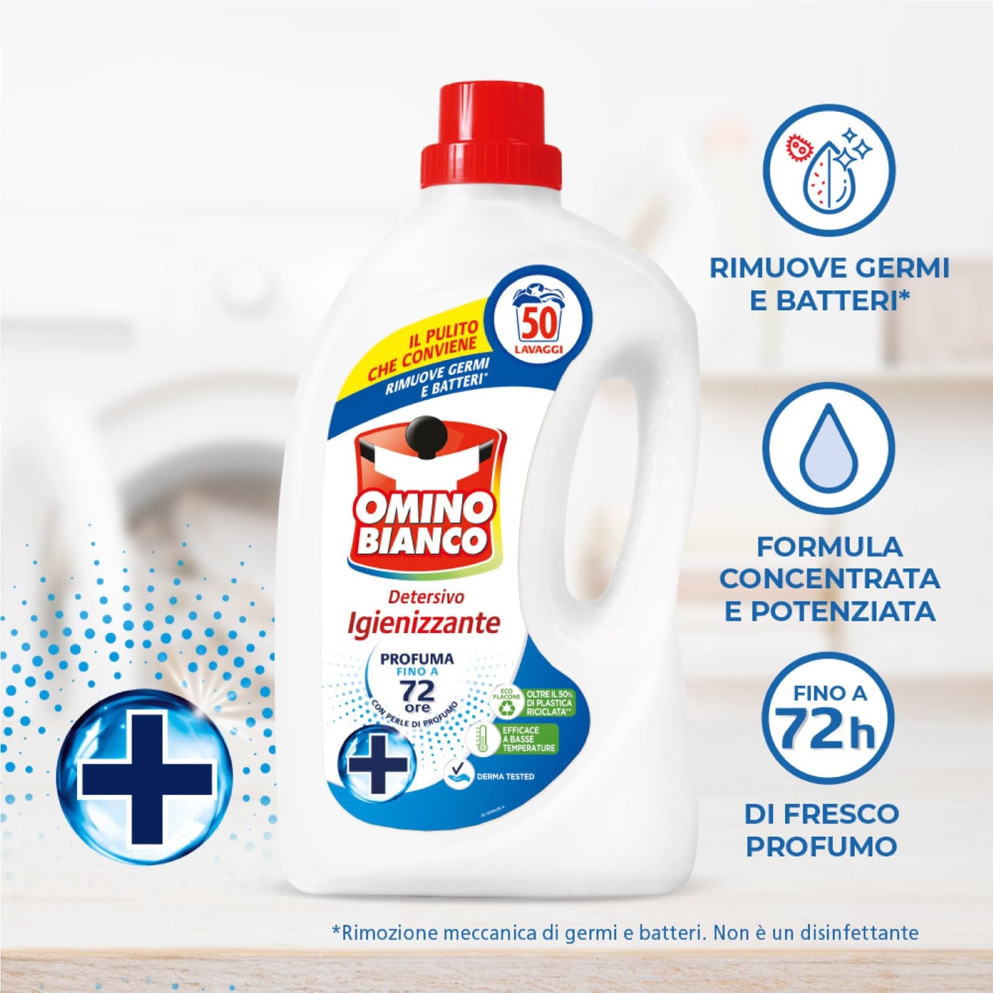 Omino Bianco - Detersivo Lavatrice Igienizzante Liquido Igienizza i Capi e Rimuove Germi e Batteri 50 Lavaggi 2L - 5 Flaconi