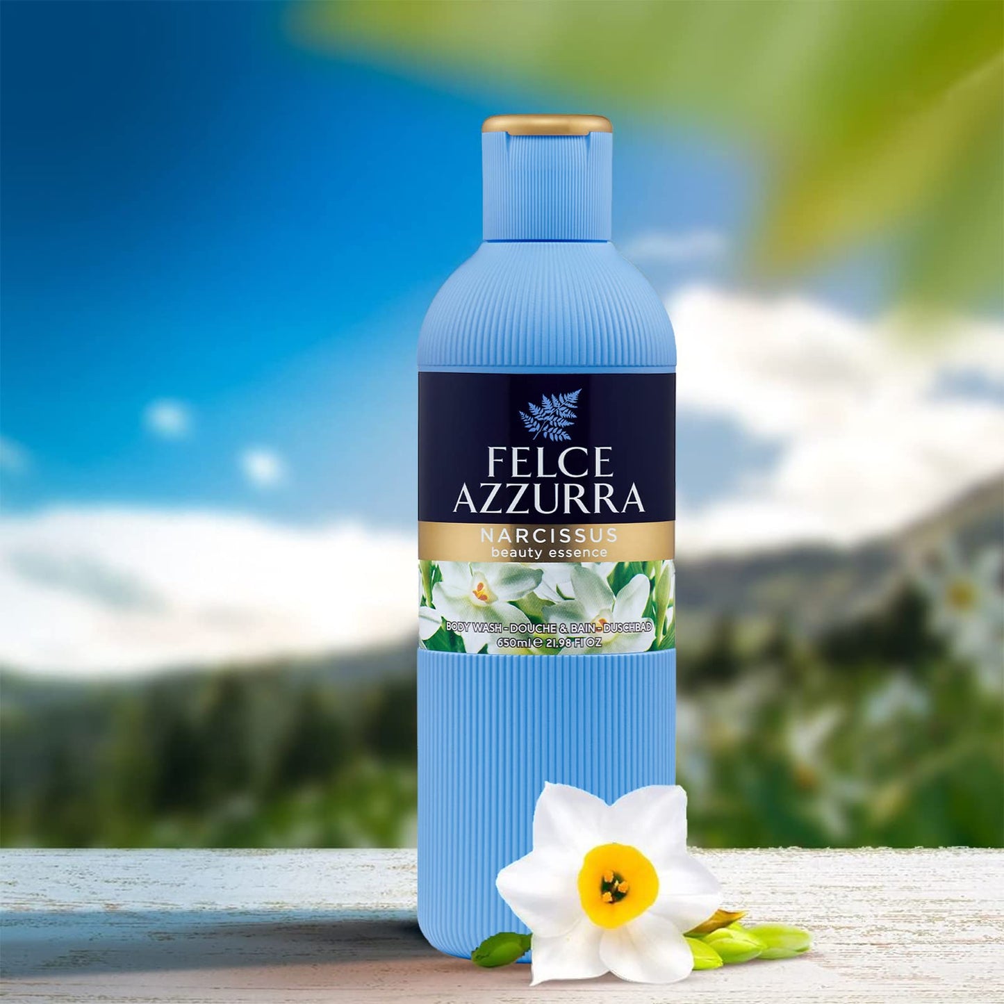 Felce Azzurra - Bagnoschiuma Profumato Narciso, Detergente Delicato Idratante per Pelle Morbida, Note Dolci Agrumate di Arance e Vaniglia, Dermatologicamente Testato, 6 confezioni da 650 ml