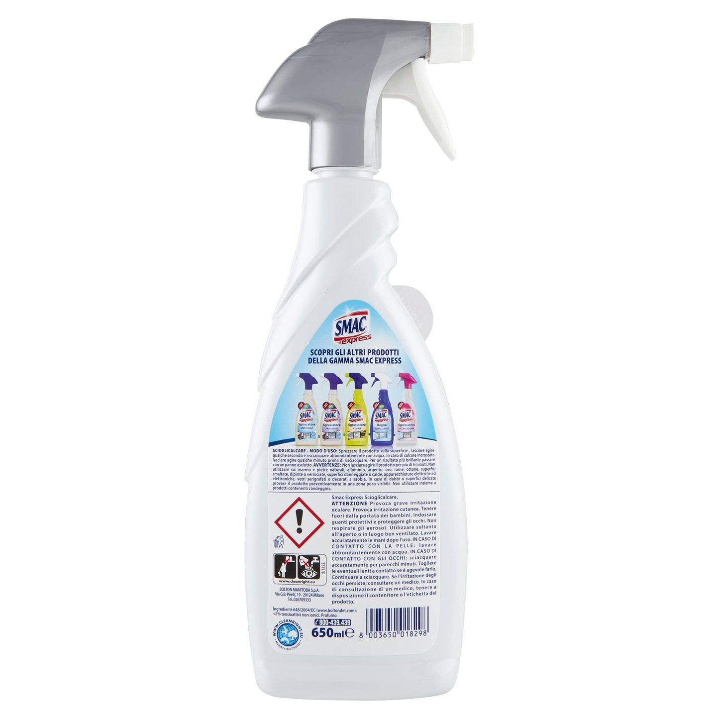 Smac Express - Scioglicalcare Igienizzante Spray, Detergente Anticalcare Bagno con Scudo Attivo, 650 ml x 12 Pezzi