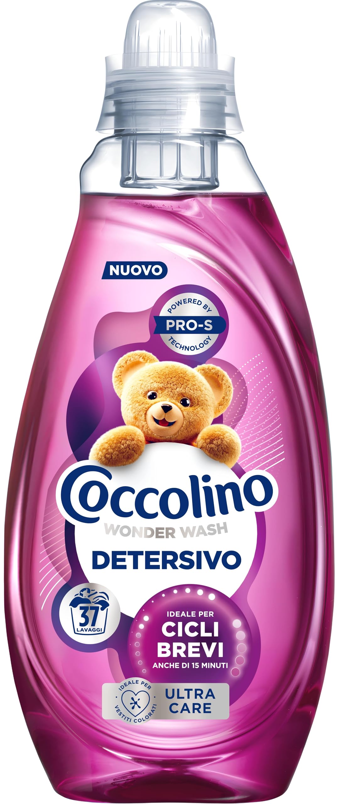 Coccolino Wonder Wash, Detersivo Lavatrice Liquido, Ultra Care, Efficace nei Cicli Brevi da 15 Minuti, Anche a Freddo, Protegge il Colore dei tuoi Capi, Pulizia Profonda, 37 Lavaggi, 1480ml