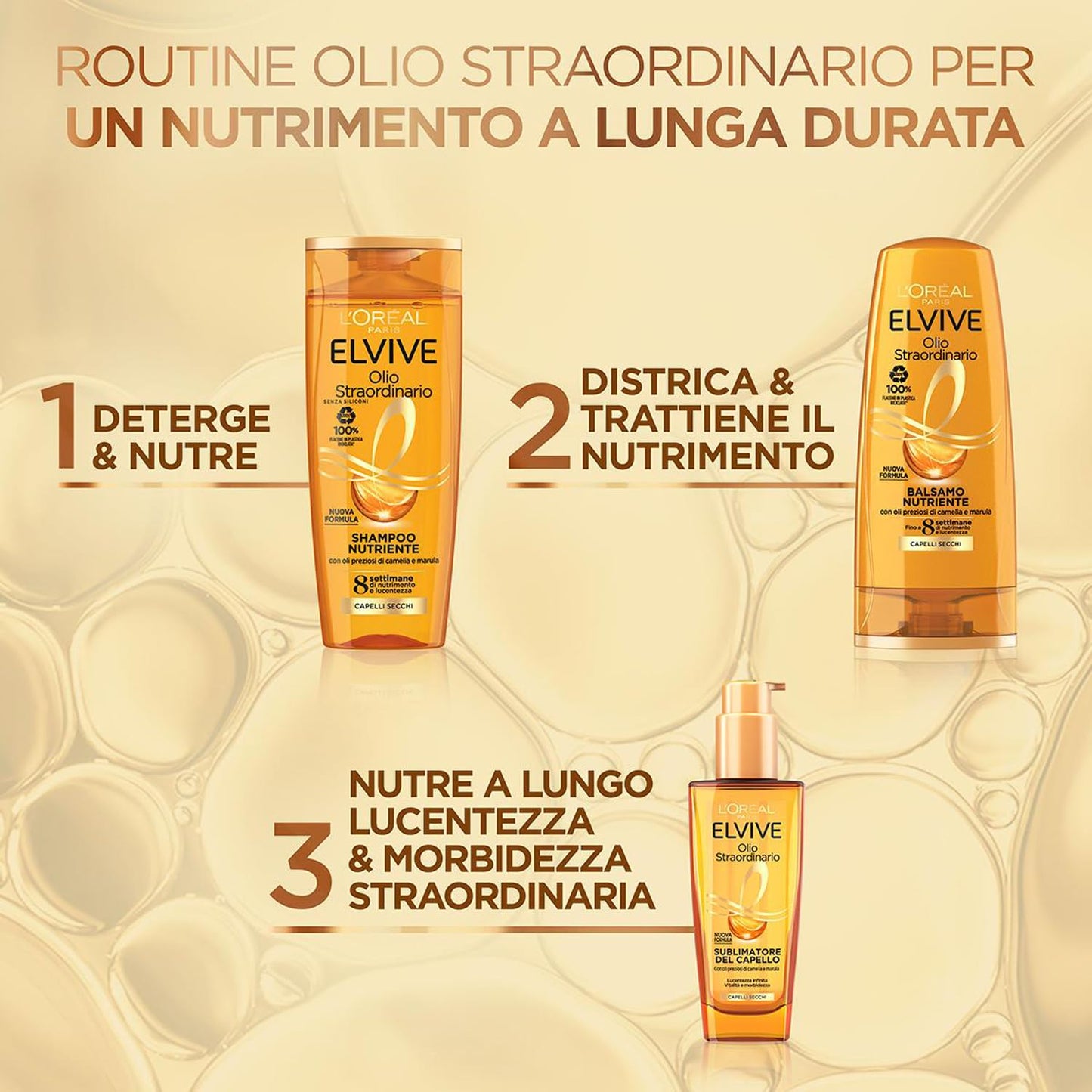 L'Oréal Paris Shampoo Elvive Olio Straordinario, Per Capelli Secchi o Spenti, Deterge e Nutre Donando Leggerezza, Per una Chioma Sana e Lucente, Con Oli Preziosi di Marula e Camelia, 200 ml