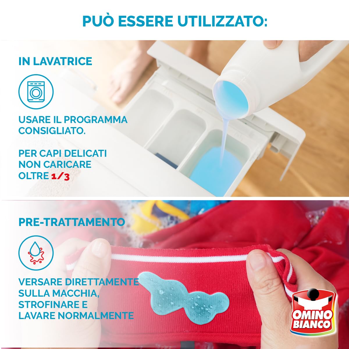 Omino Bianco - Detersivo Lavatrice Liquido, 35 Lavaggi, Rispetta Colori e Tessuti, Fresco Profumo con Essenza di Muschio Bianco, 1400 ml