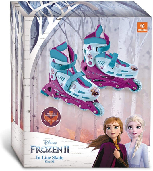 Mondo Toys - Design Frozen II In Line Skates - pattini in linea regolabili - Ruote PVC - roller bambino / bambina - Size M / mis. 33/36 - 28314