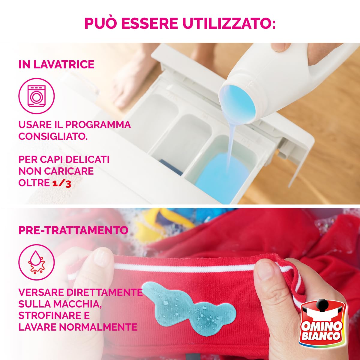 Omino Bianco - Detersivo Lavatrice Liquido, 60 Lavaggi, Rispetta Colori e Tessuti, Fresco Profumo di Ninfea Rosa, 2400 ml