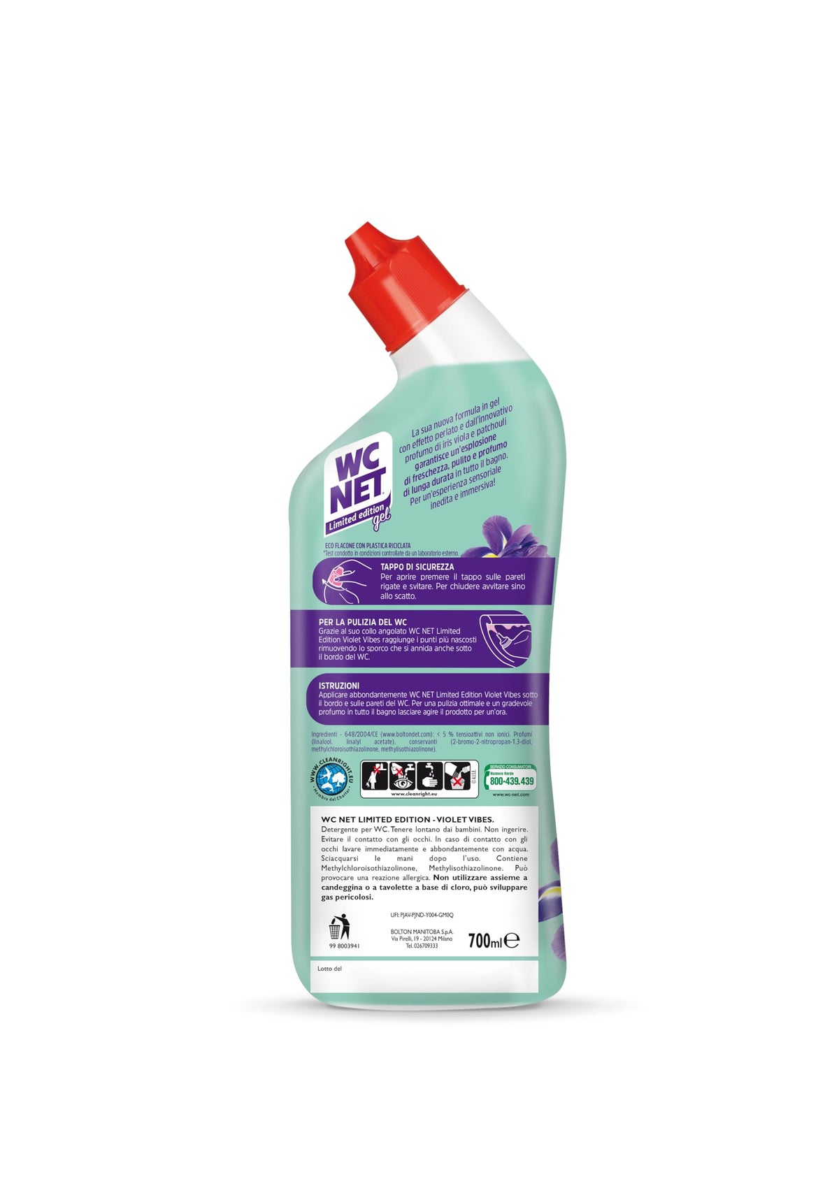 Wc Net - Limited Edition Violet Vibes, Detergente Liquido per Sanitari, Essenza Iris Viola e Patchouli, Prevenzione Calcare e Igienizzante per WC, 700 ml x 4 Confezioni