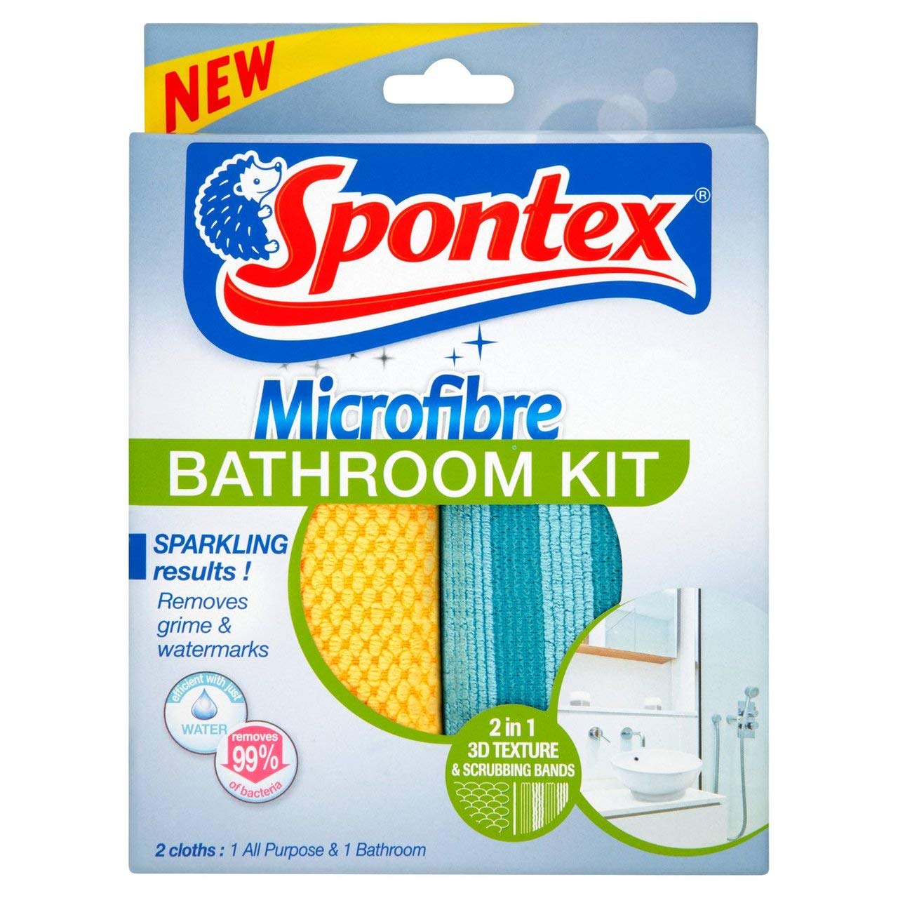 Spontex - Kit in microfibra per bagno, 2 pezzi