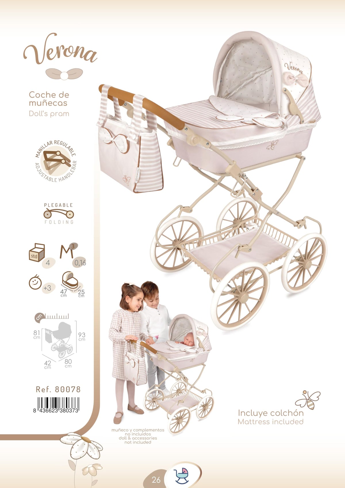 Passeggino pieghevole per bambole Verona DeCuevas 80078