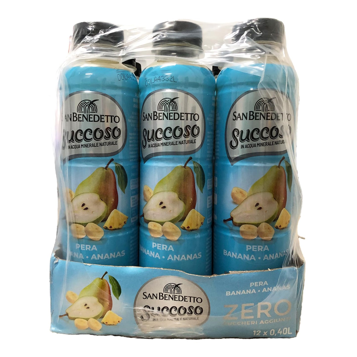 San Benedetto, Succoso Zero alla Pera, Banana e Ananas, 12x400 ml Bevanda Leggera e Dissetante in Acqua Minerale Naturale, Senza Zuccheri, Conservanti Coloranti e Glutine
