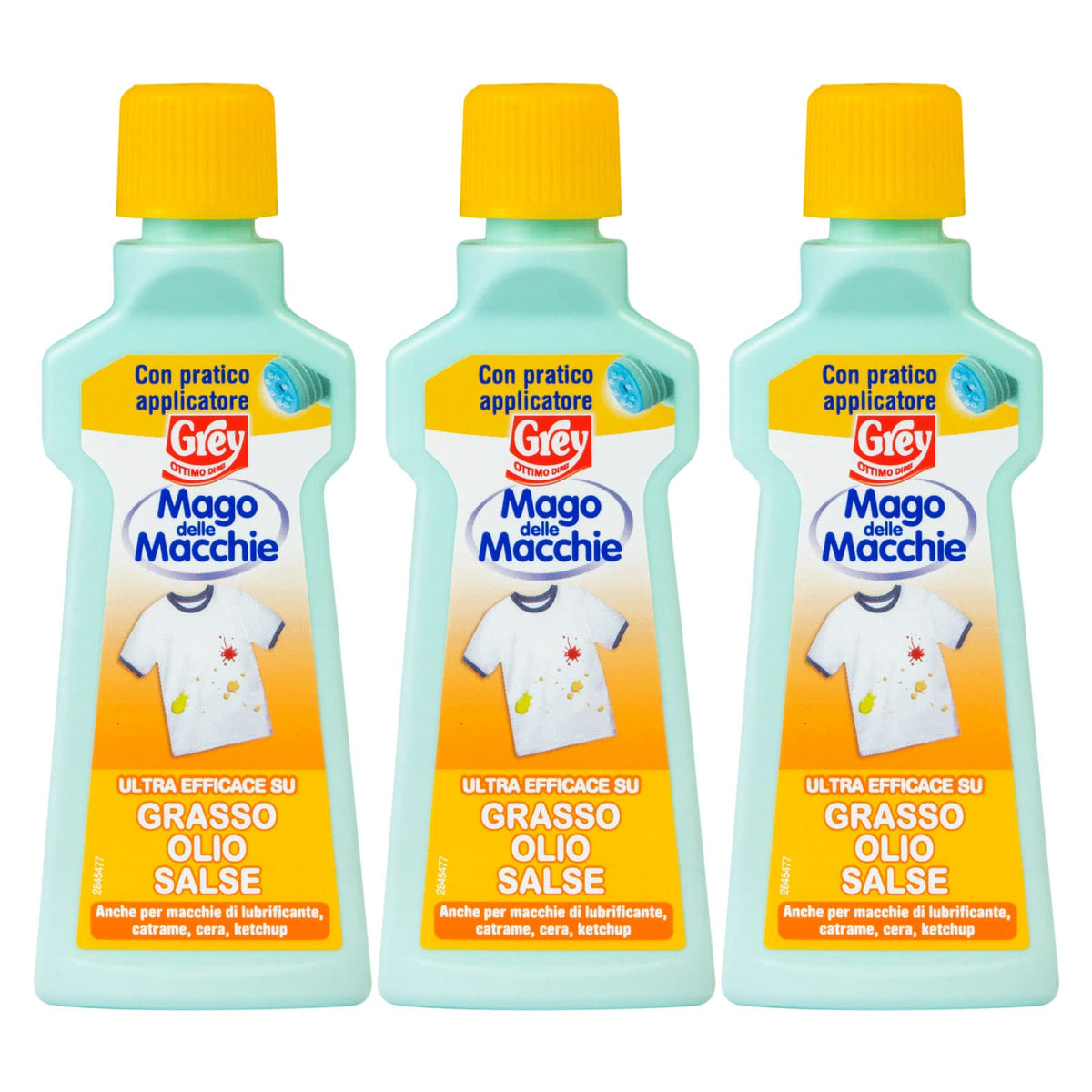 3x Grey Mago delle Macchie Smacchiatore Tessuti per Macchie di Grasso Olio Salse Lubrificante Catrame Cera Ketchup - 3 Flaconi da 50ml Ognuno