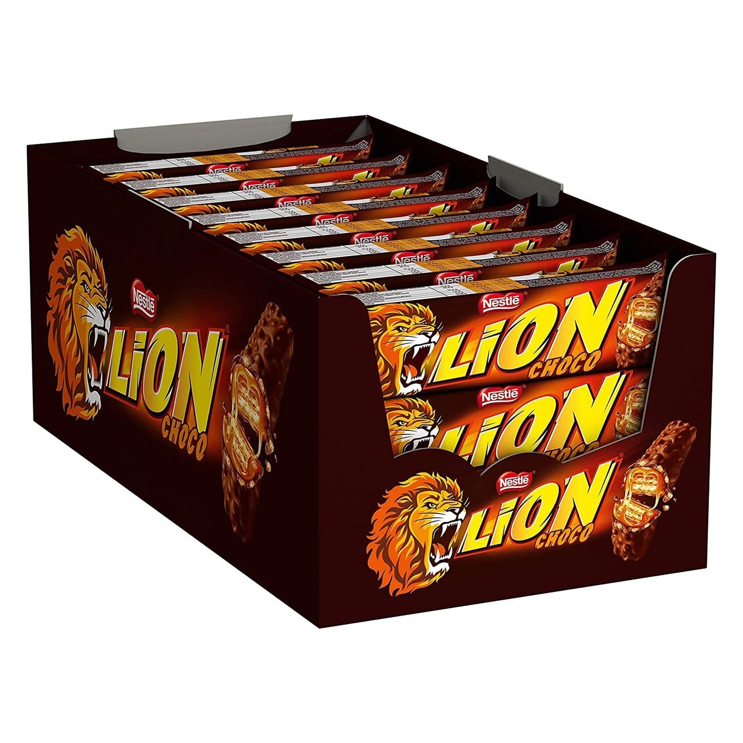 Nestlé Lion Trio Snack con Wafer Toffee e Cereali Ricoperti di Cioccolato al Latte, Confezione da 24 Snack da 42 g