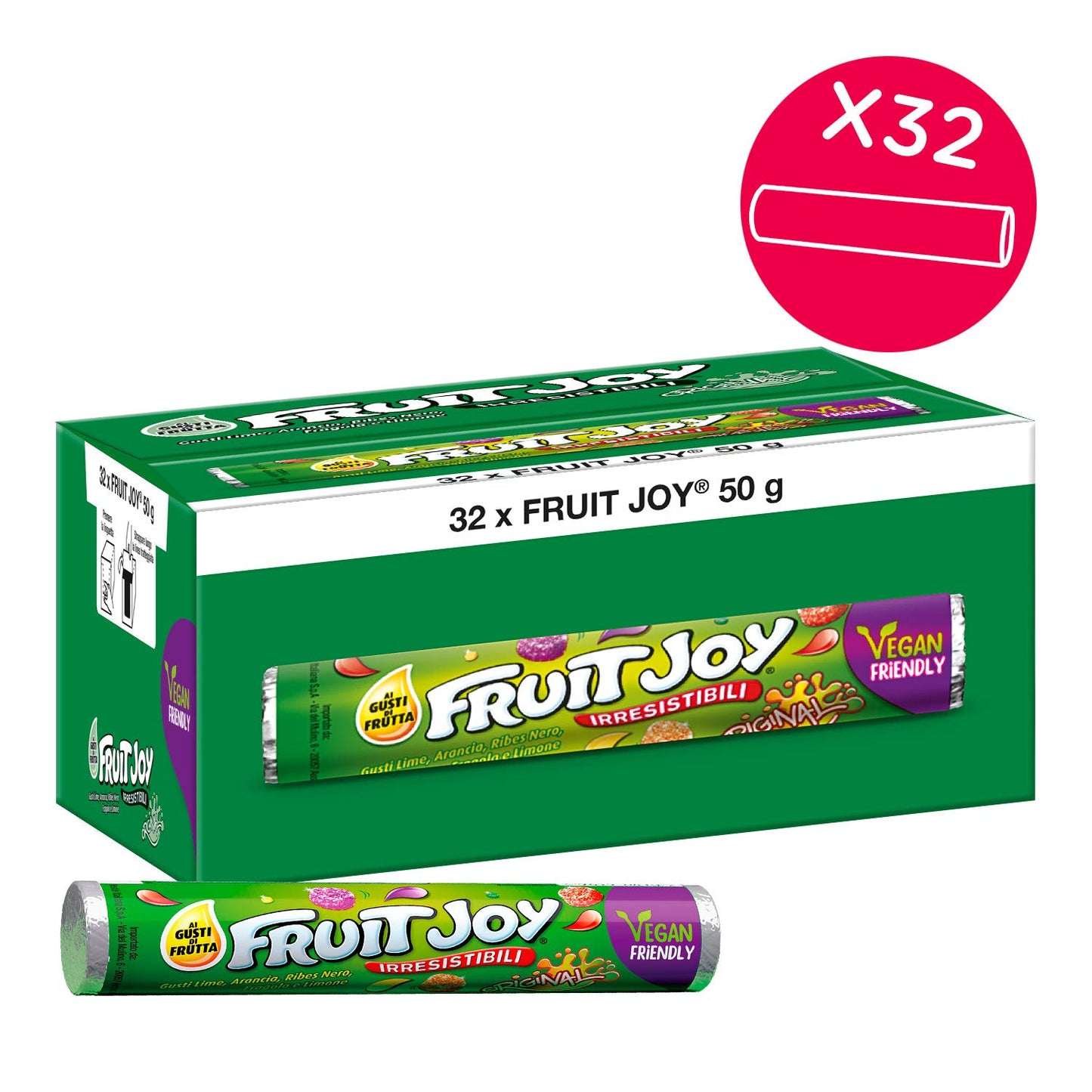 Nestlé Fruit Joy ORIGINAL Caramelle Gommose Vegan Friendly ai Gusti Frutta, 32 Tubi