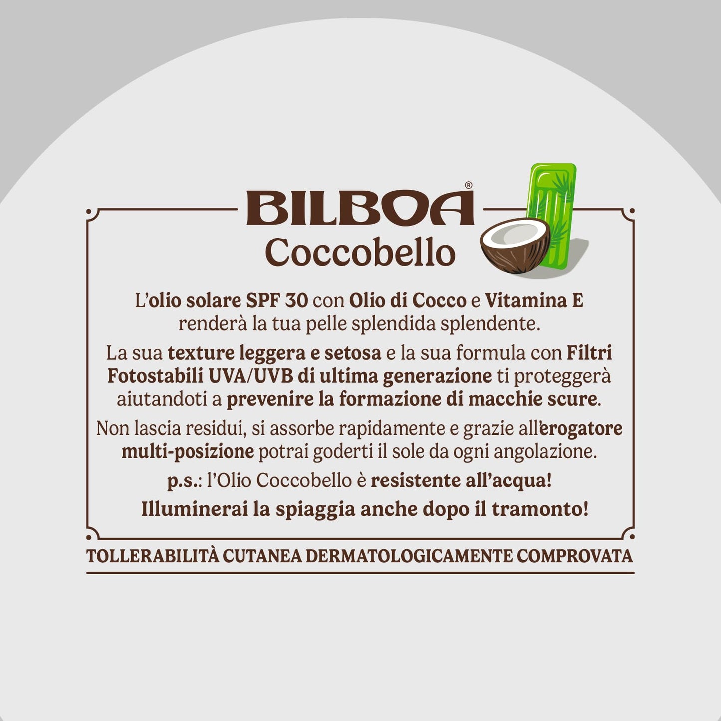 Bilboa Coccobello Olio Solare SPF 30, con Olio di Cocco, Illuminati d’Immenso, Resistente all'Acqua, 200 ml