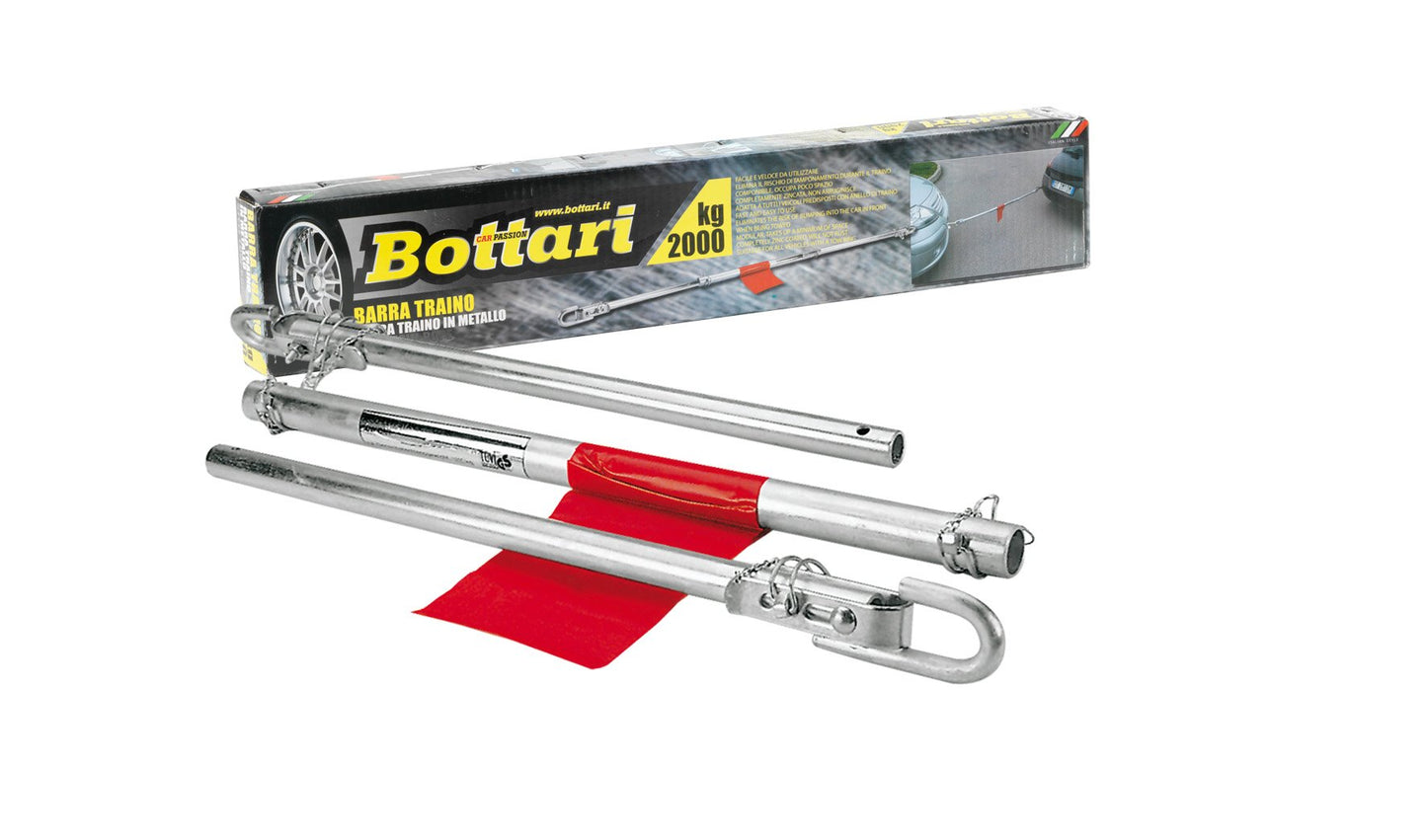 Bottari 28016 Barra Traino per Auto 186cm, Portata Max. 2000kg, con Bandiera di Segnalazione