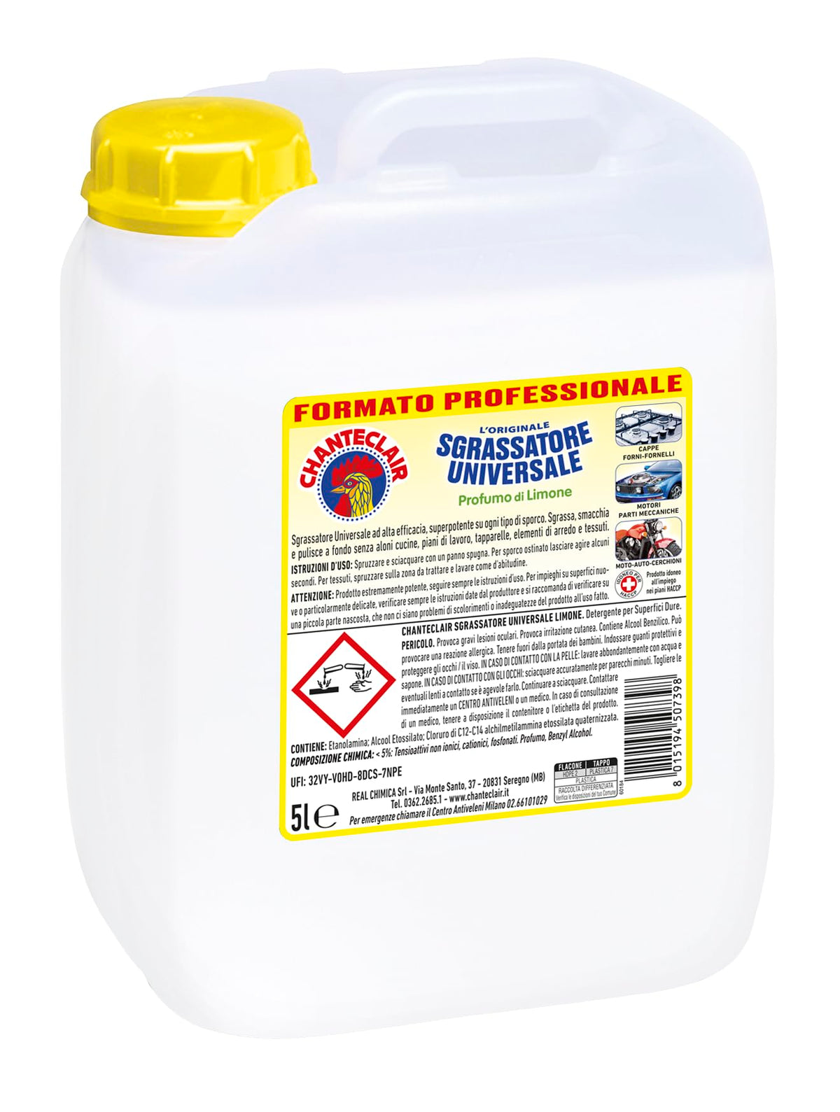 Chanteclair - Sgrassatore Universale, Superpotente, Profumo di Limone, Formula Originale, Formato Professionale - 5 Litri