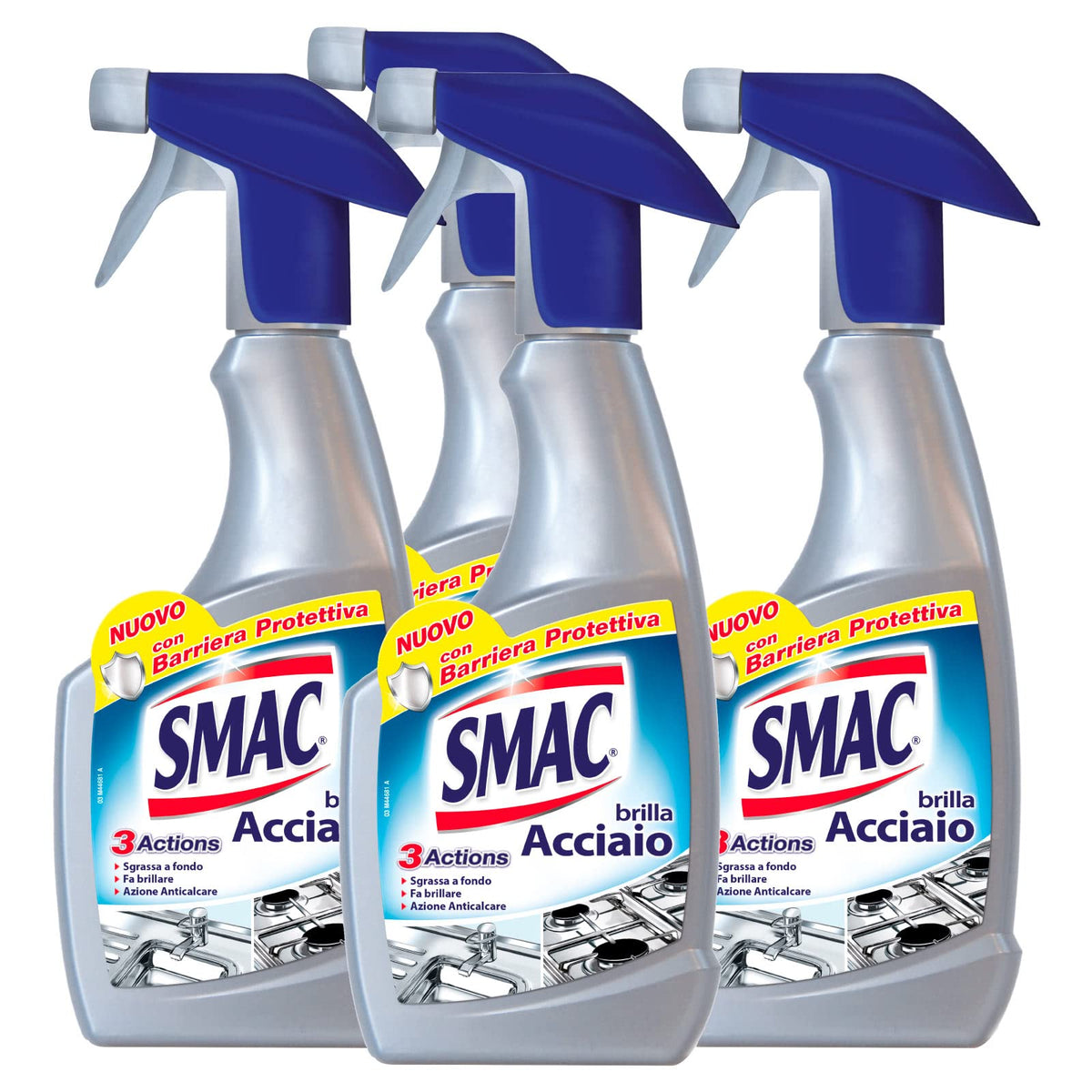 Smac - Brilla Acciaio, Detergente Spray, Azione Anticalcare e Lucidante, con Barriera Protettiva, 520 ml x 4 Pezzi