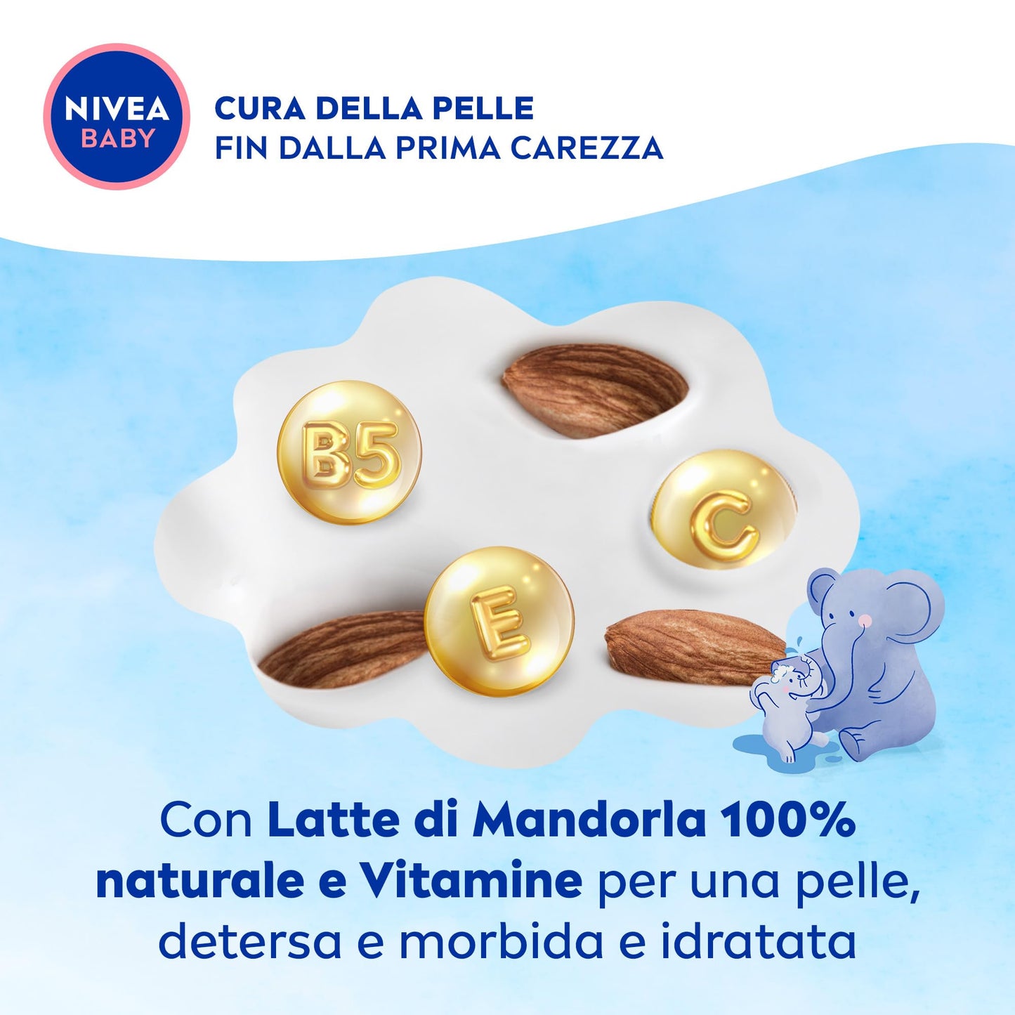 NIVEA BABY Bagnetto Delicato 450ml, Bagnoschiuma bambini per una detersione delicata e idratante, Bagnoschiuma neonato con Glicerina naturale, Latte di Mandorla e Vitamine B5, C & E